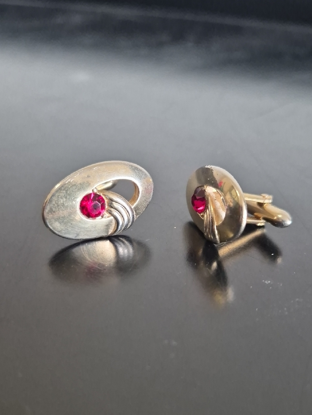SWANK Gold-Tone Oval Cufflinks with Pink Stone